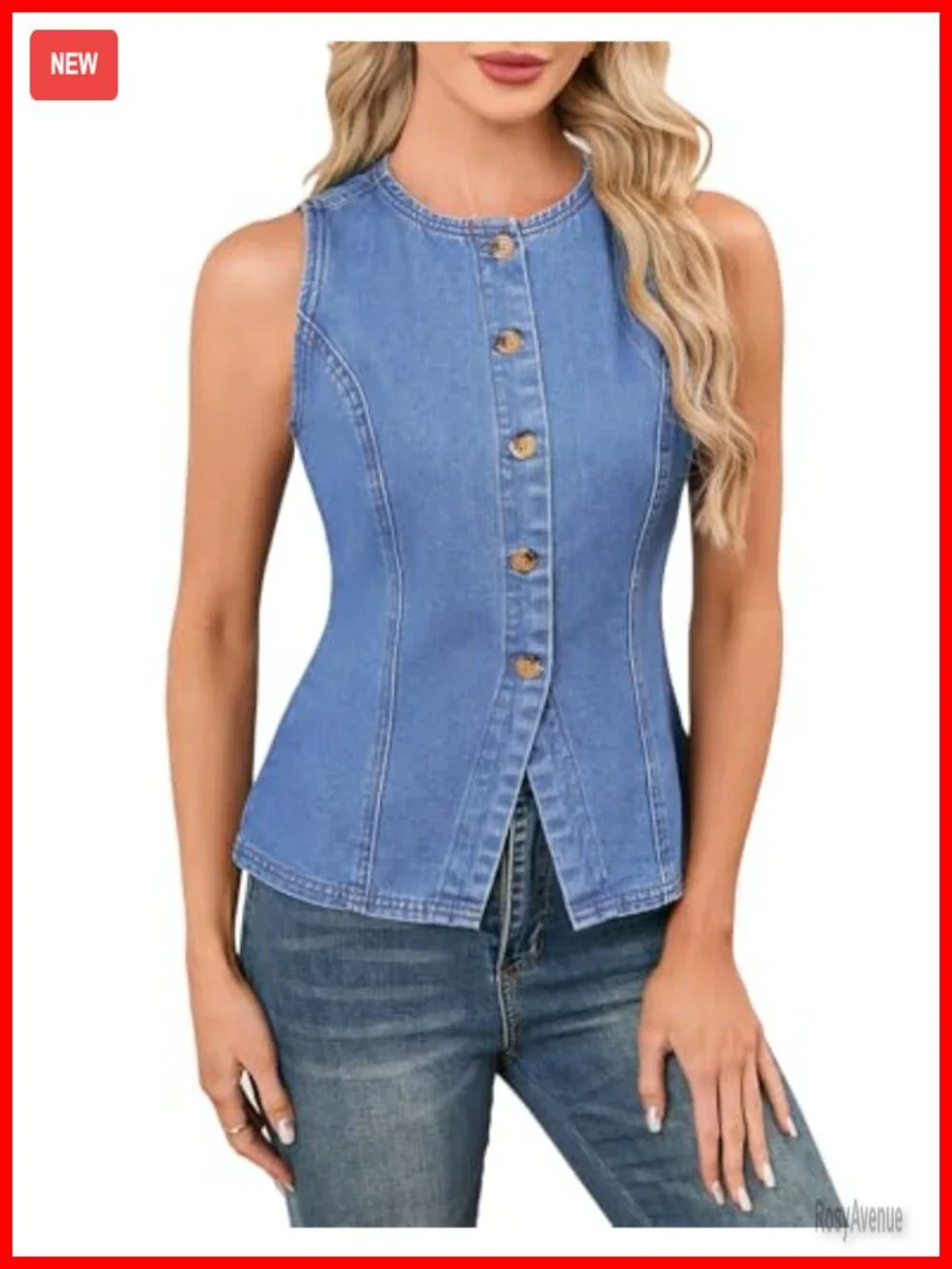 Sleeveless Fitted Denim Vest with Back Tie